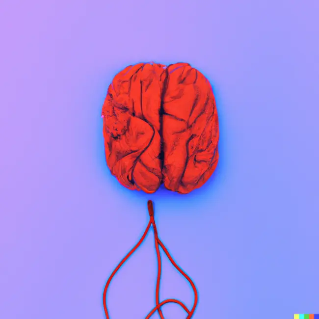 A DALL-E generated image of a brain with wires coming out of it.