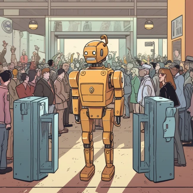 An illustration of a robot passing through a metal detector
