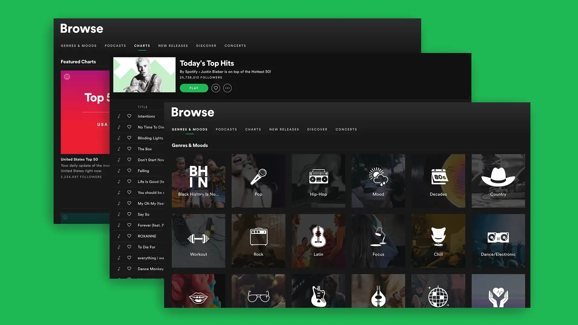 Screenshots from the Spotify desktop app.